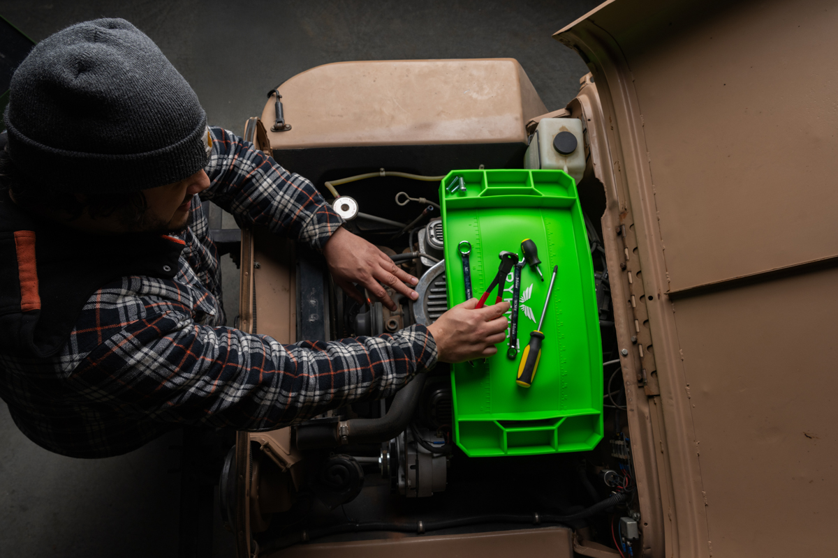 Grypmat flexible tool tray holding wrenches and sockets