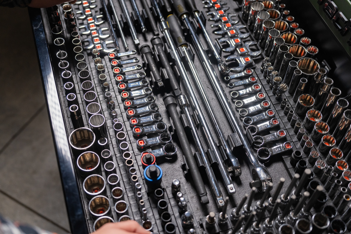 Drawer filled with comprehensive Toolbox Widget tool organizer system